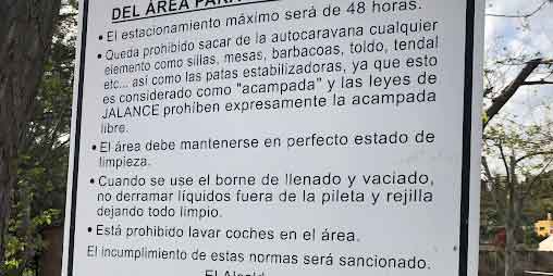 Normas en Área de autocaravanas gratuita de Jalane, en Valencia